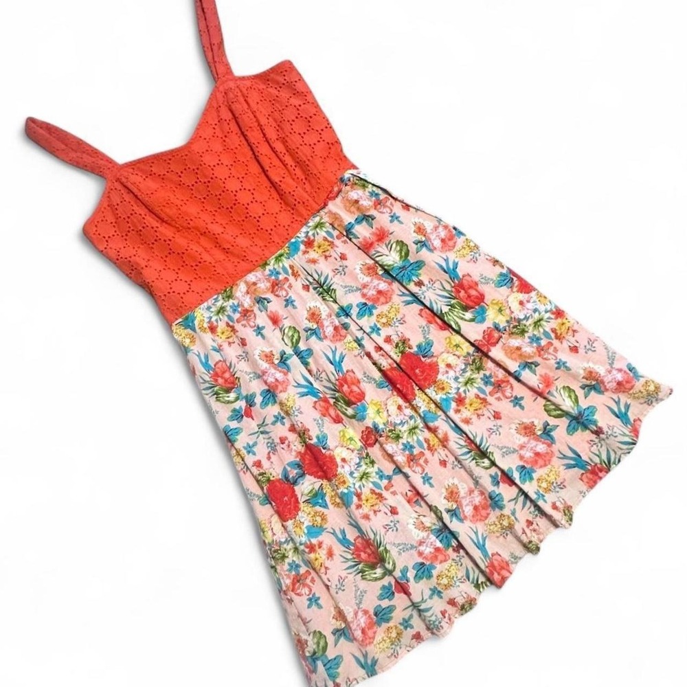 Cato Eyelet & Floral Pleated Knee Length Dress Line Back Zipper Size 10